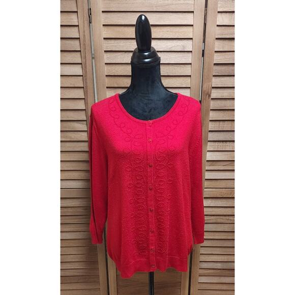 Outfit Woman JPR Vintage Beaded Sweater Button Long-Sleeve Knit Red Plus Size 1X - Picture 1 of 7